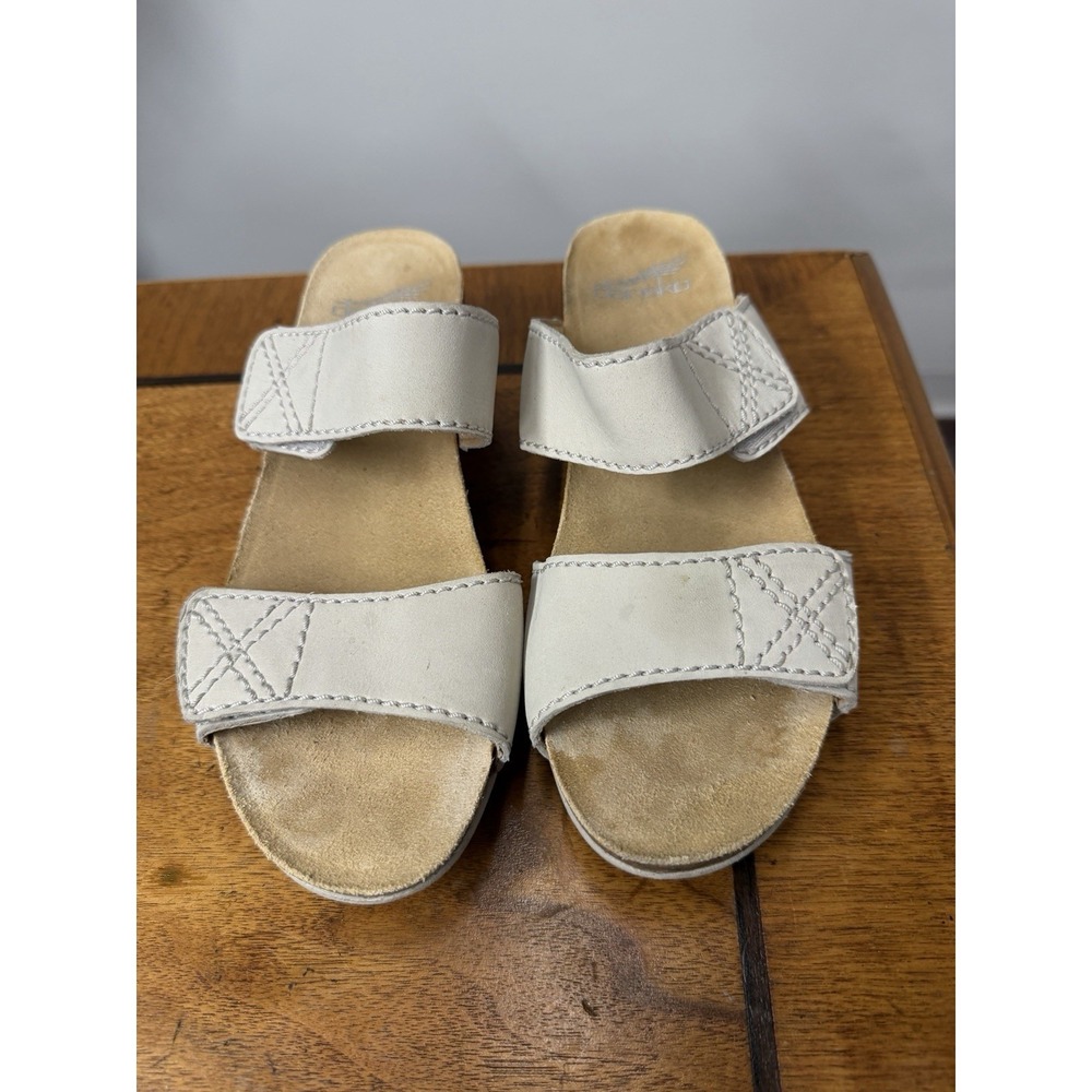 Dansko Women's 37 Maddy Milled Ivory Nubuck Slip On Slide Sandals Cork Walking